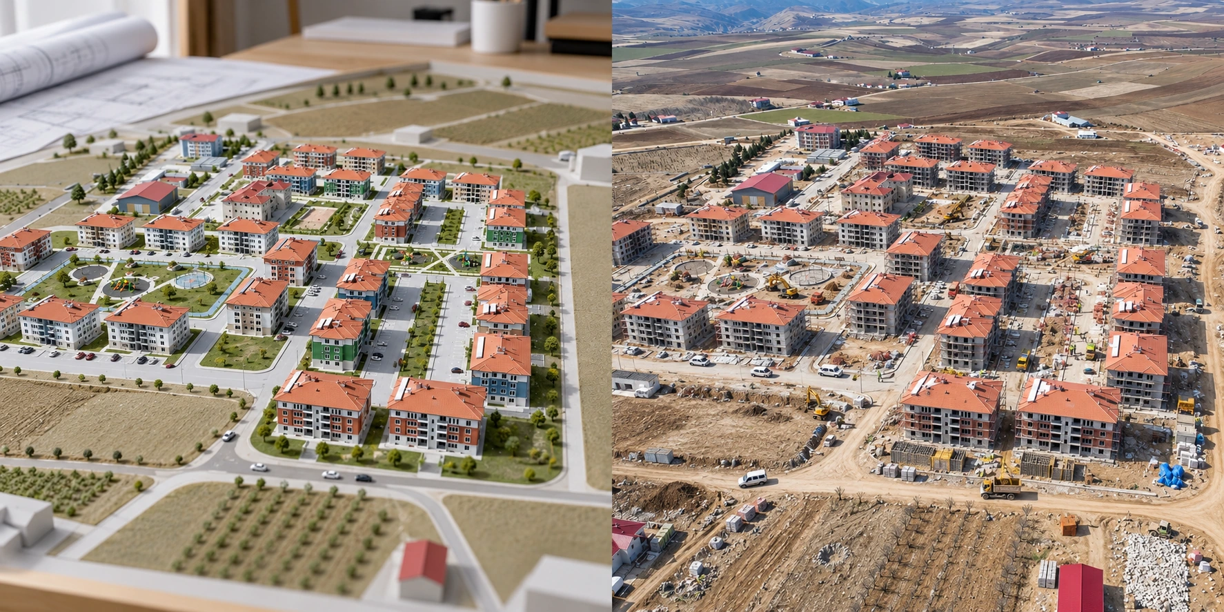 Ekinözü Konutları — İnşa Süreci. Temsili inşaat aşaması · Yapay zekâ ile oluşturuldu