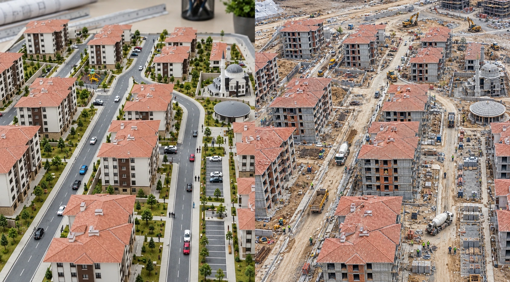 Elazığ Konutları — İnşa Süreci. Temsili inşaat aşaması · Yapay zekâ ile oluşturuldu