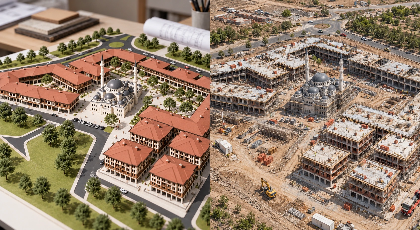 Erciş Ticaret Alanı — İnşa Süreci. Temsili inşaat aşaması · Yapay zekâ ile oluşturuldu